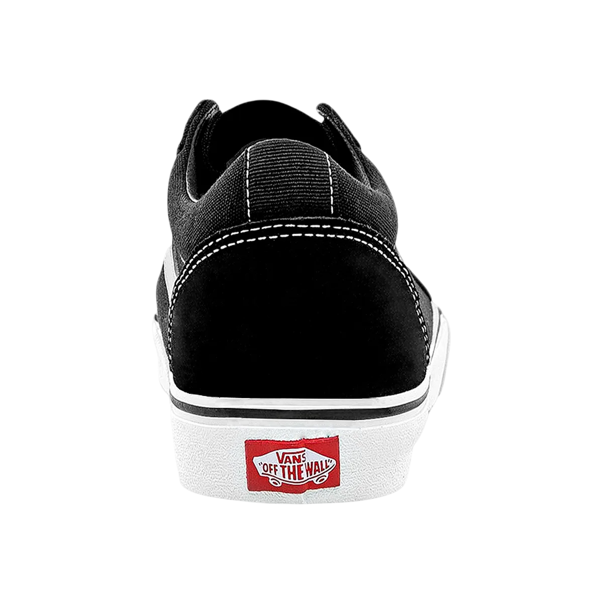 Primer plano del talón Vans mostrando la etiqueta “Off The Wall” y costuras uniformes.